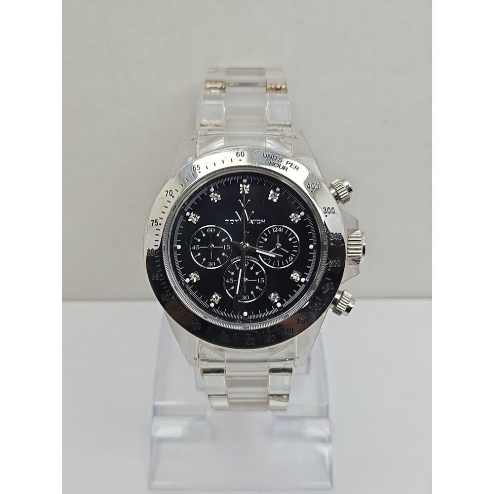 ToyWatch Unisex Black Mother Of Pearl Chronograph Clear Watch New Battery